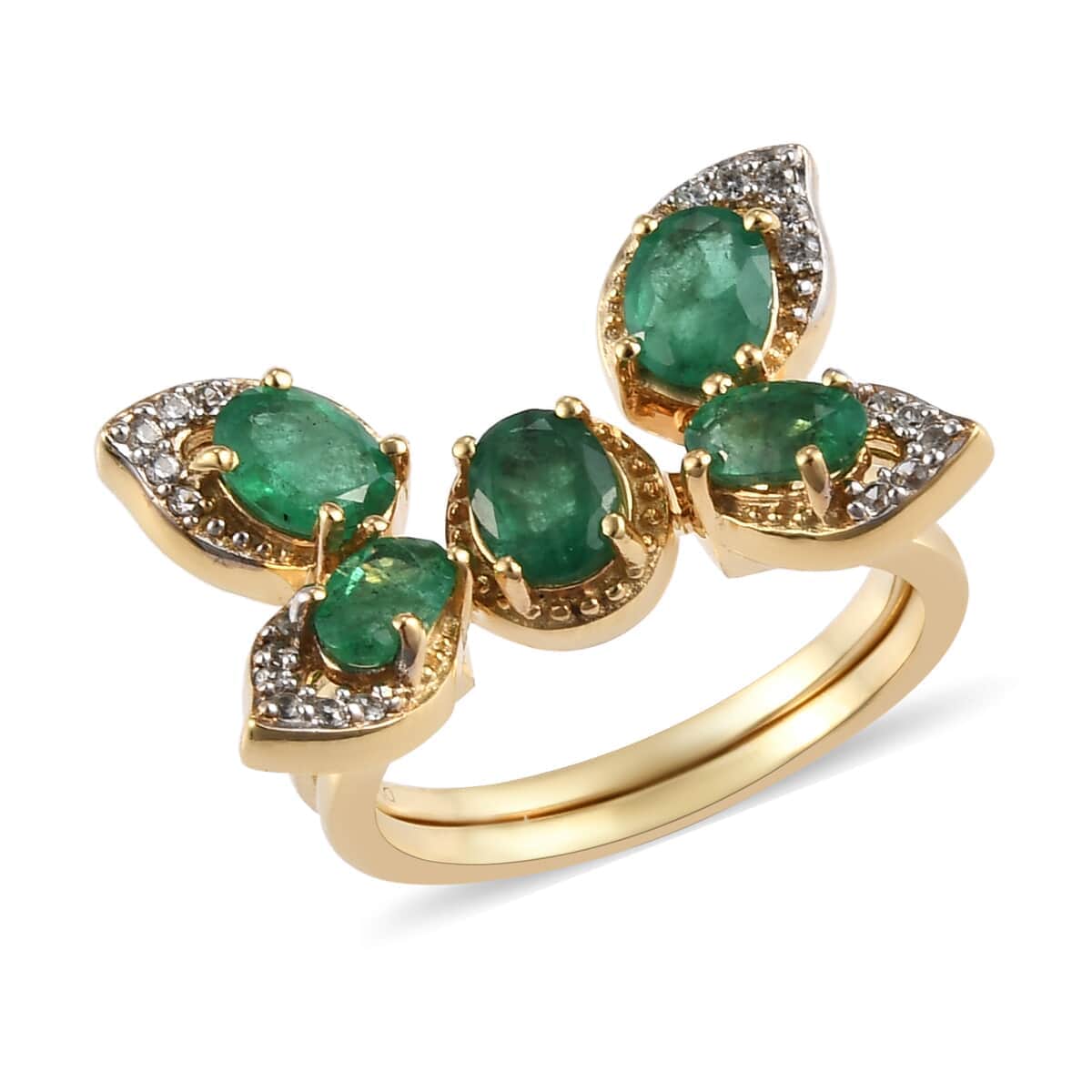 AAA Kagem Zambian Emerald and White Zircon Convertible Ring in Vermeil Yellow Gold Over Sterling Silver (Size 10.0) 1.50 ctw image number 0