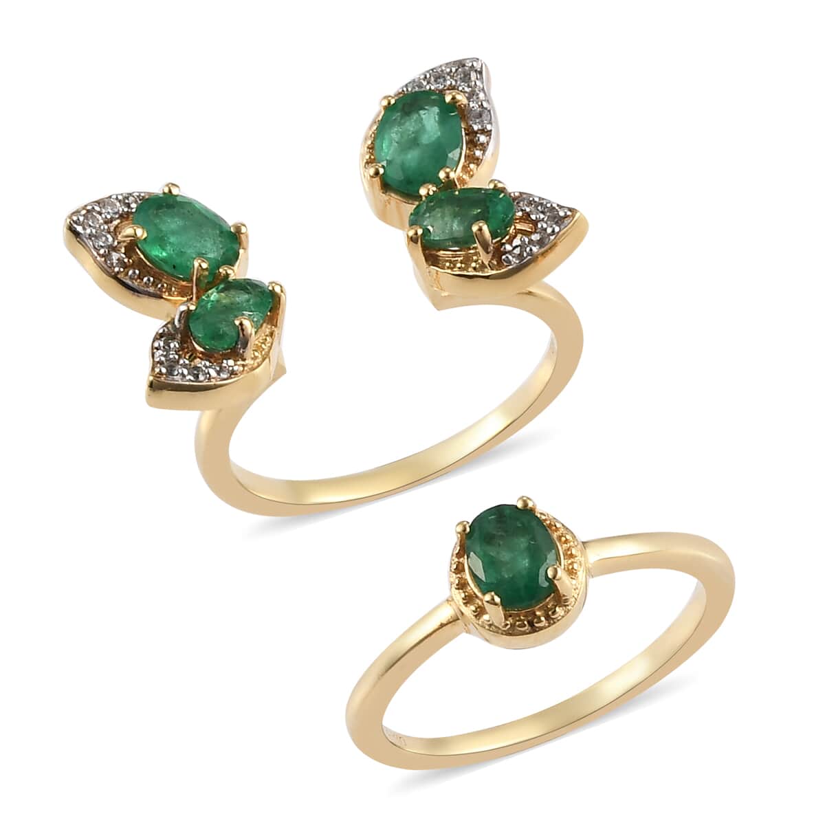 AAA Kagem Zambian Emerald and White Zircon Convertible Ring in Vermeil Yellow Gold Over Sterling Silver (Size 10.0) 1.50 ctw image number 3