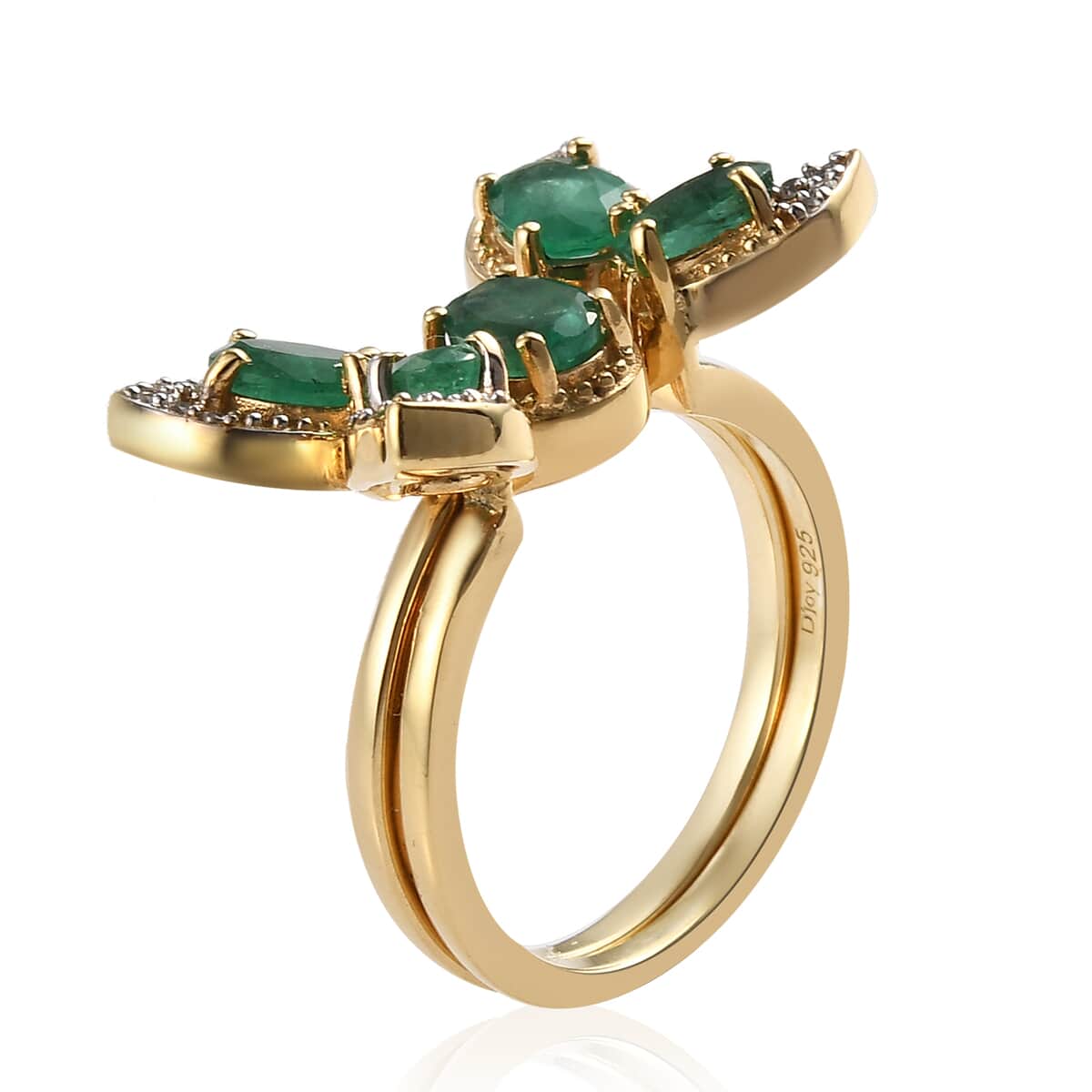 AAA Kagem Zambian Emerald and White Zircon Convertible Ring in Vermeil Yellow Gold Over Sterling Silver (Size 10.0) 1.50 ctw image number 4
