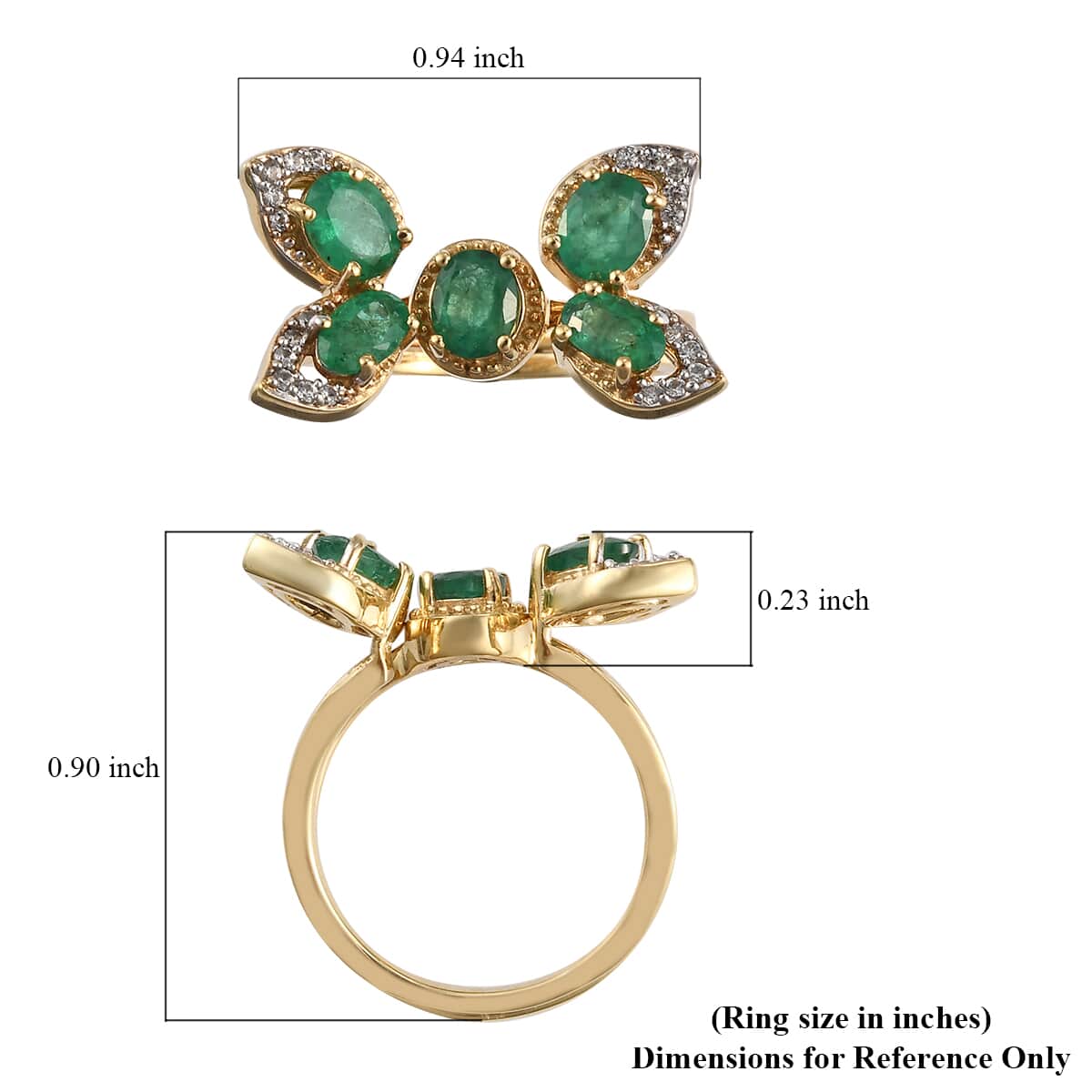 AAA Kagem Zambian Emerald and White Zircon Convertible Ring in Vermeil Yellow Gold Over Sterling Silver (Size 10.0) 1.50 ctw image number 6