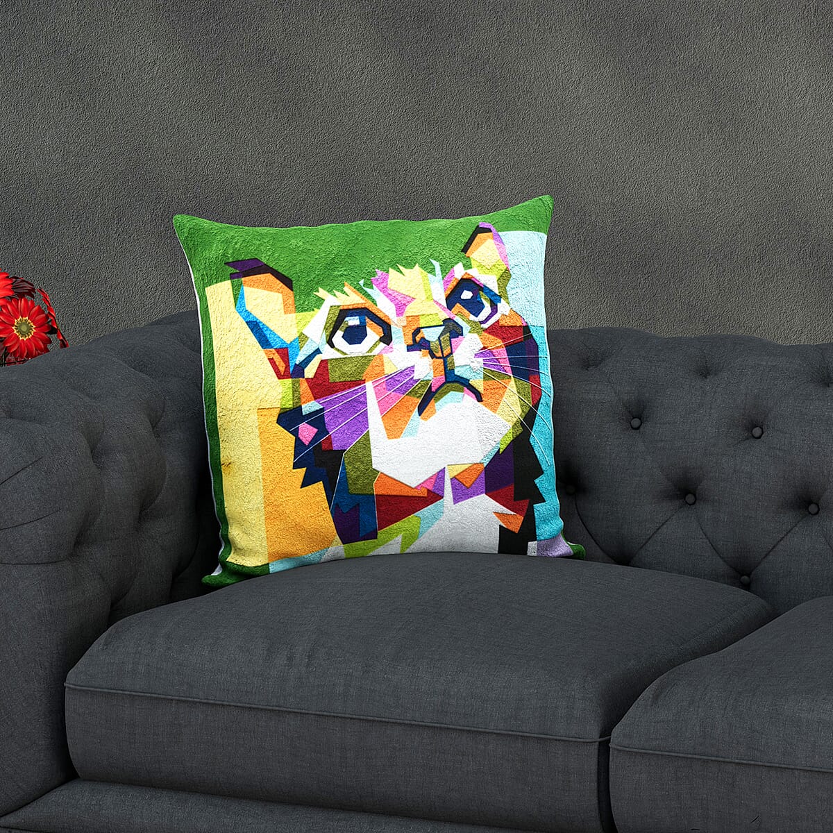 Homesmart Set of 4 Multi Color Cat Theme Digital Printed Velvet Cushion Covers image number 2