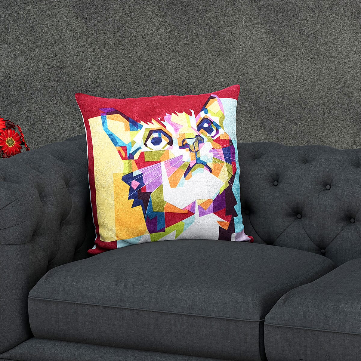 Homesmart Set of 4 Multi Color Cat Theme Digital Printed Velvet Cushion Covers image number 3