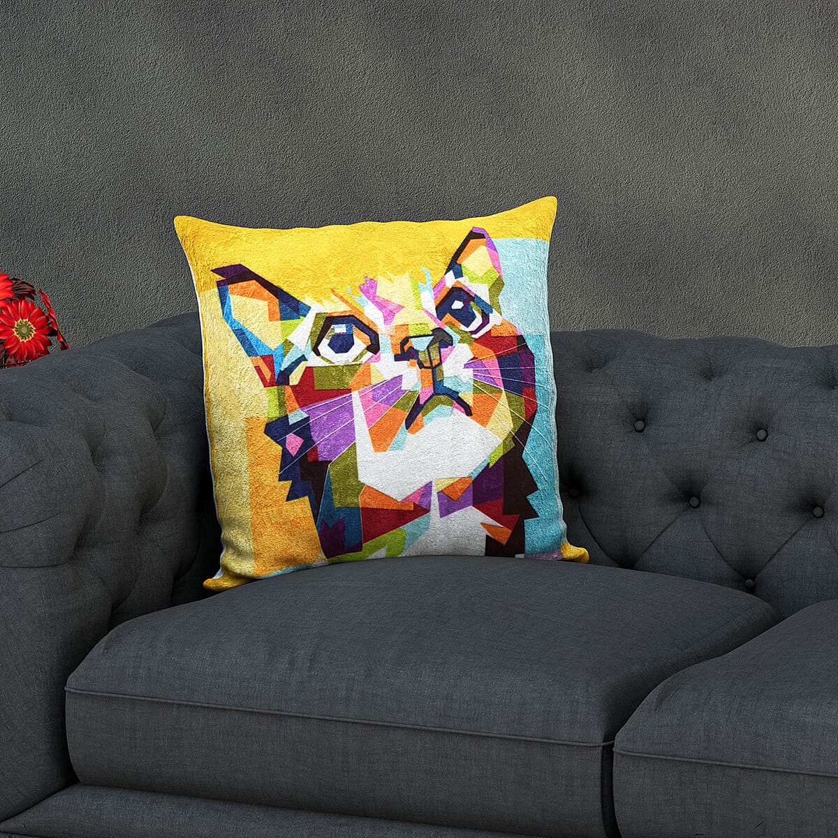 Homesmart Set of 4 Multi Color Cat Theme Digital Printed Velvet Cushion Covers image number 4