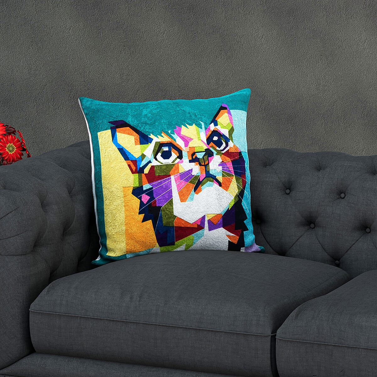 Homesmart Set of 4 Multi Color Cat Theme Digital Printed Velvet Cushion Covers image number 5