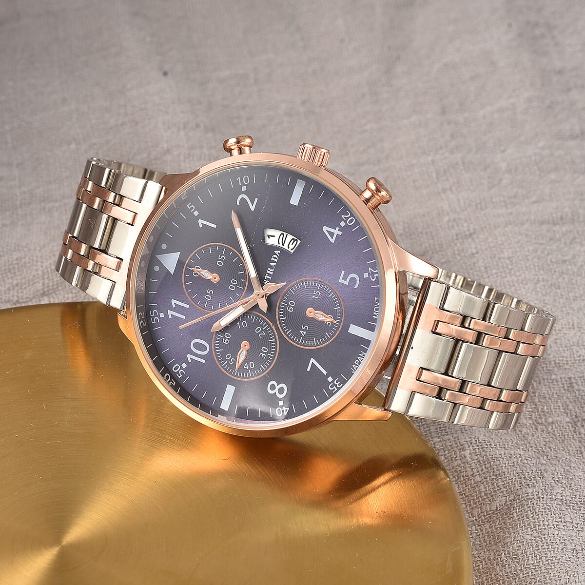 STRADA Japanese Movement Black Dial Watch with Stainless Steel Strap and Back image number 1