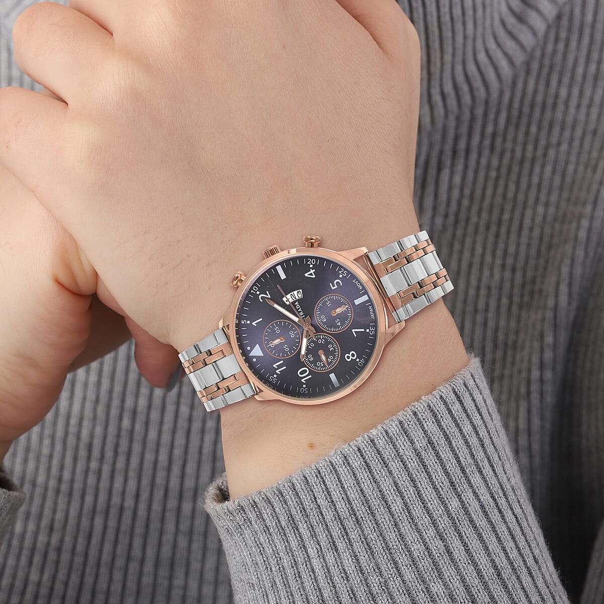 STRADA Japanese Movement Black Dial Watch with Stainless Steel Strap and Back image number 2