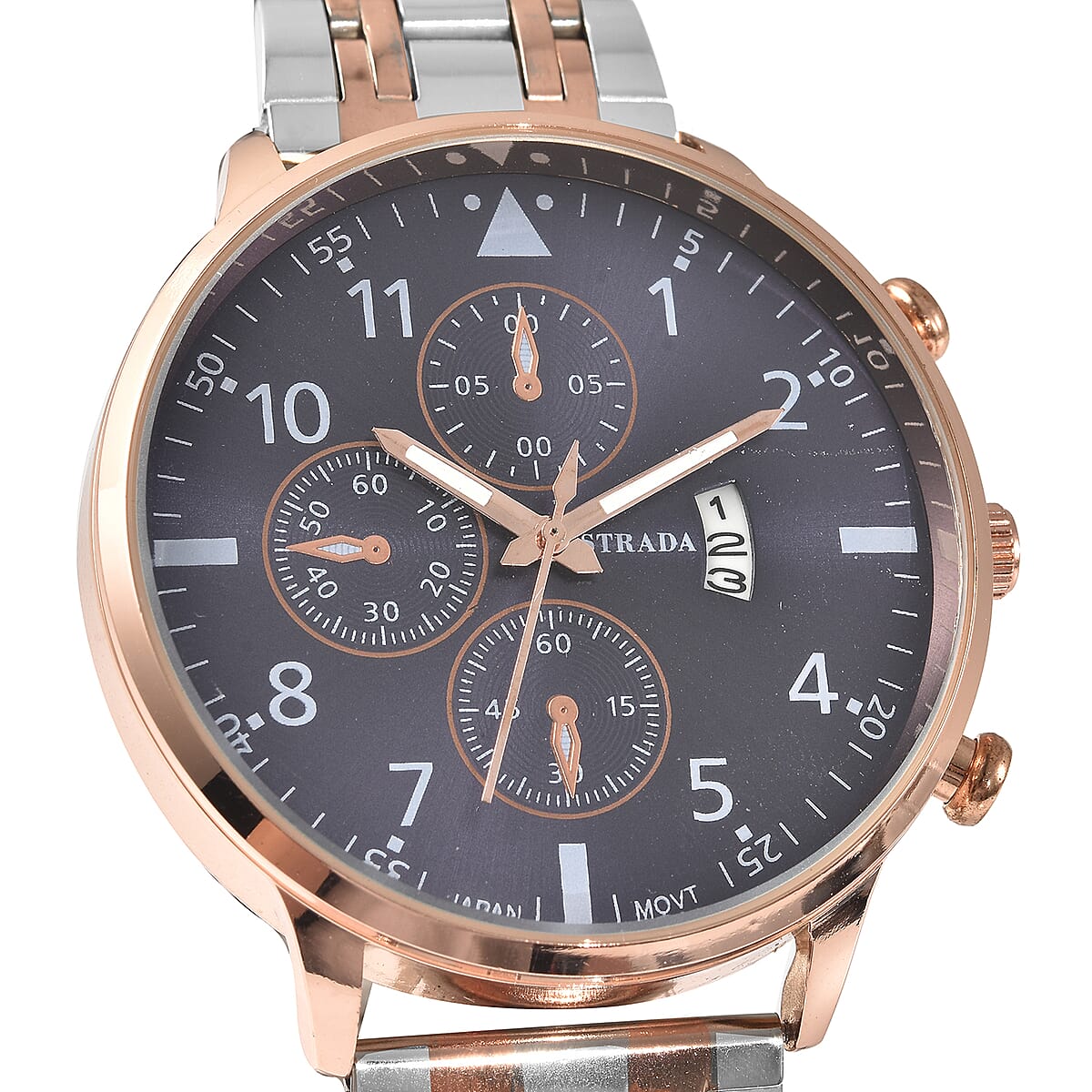 STRADA Japanese Movement Black Dial Watch with Stainless Steel Strap and Back image number 3