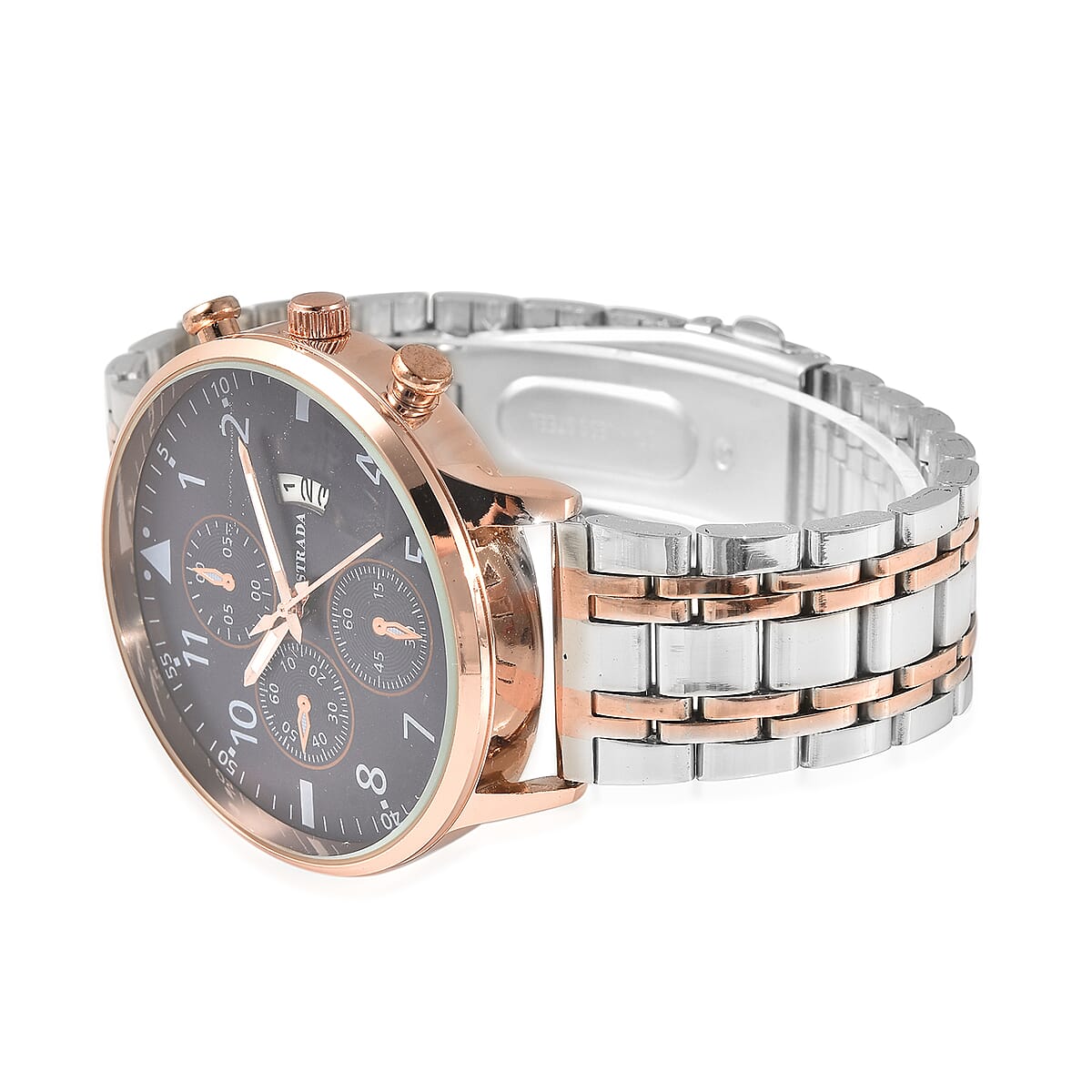 STRADA Japanese Movement Black Dial Watch with Stainless Steel Strap and Back image number 4