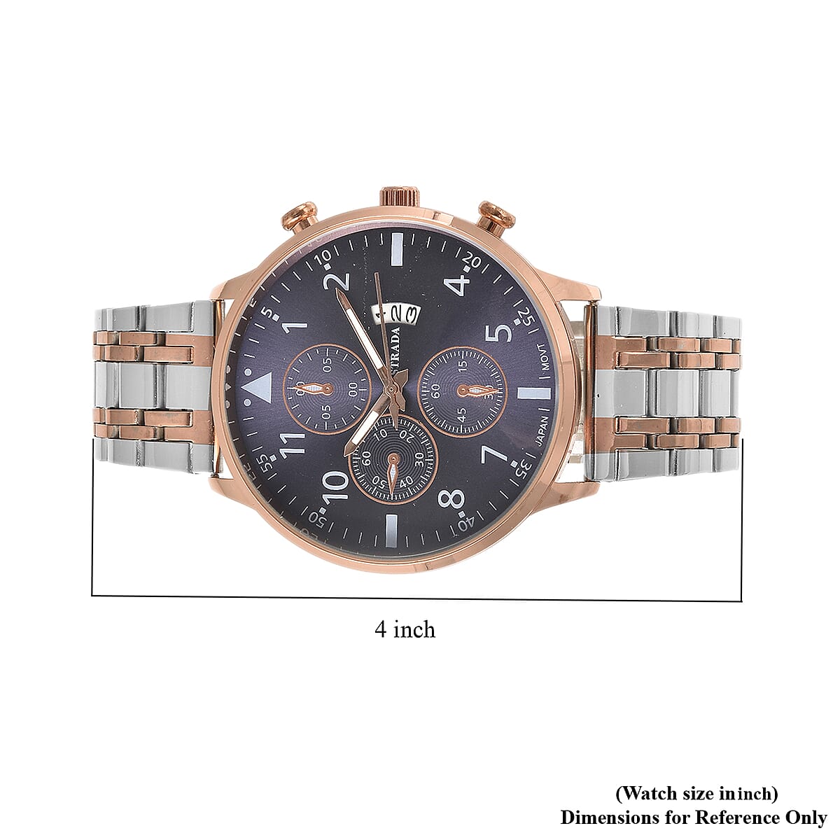 STRADA Japanese Movement Black Dial Watch with Stainless Steel Strap and Back image number 6