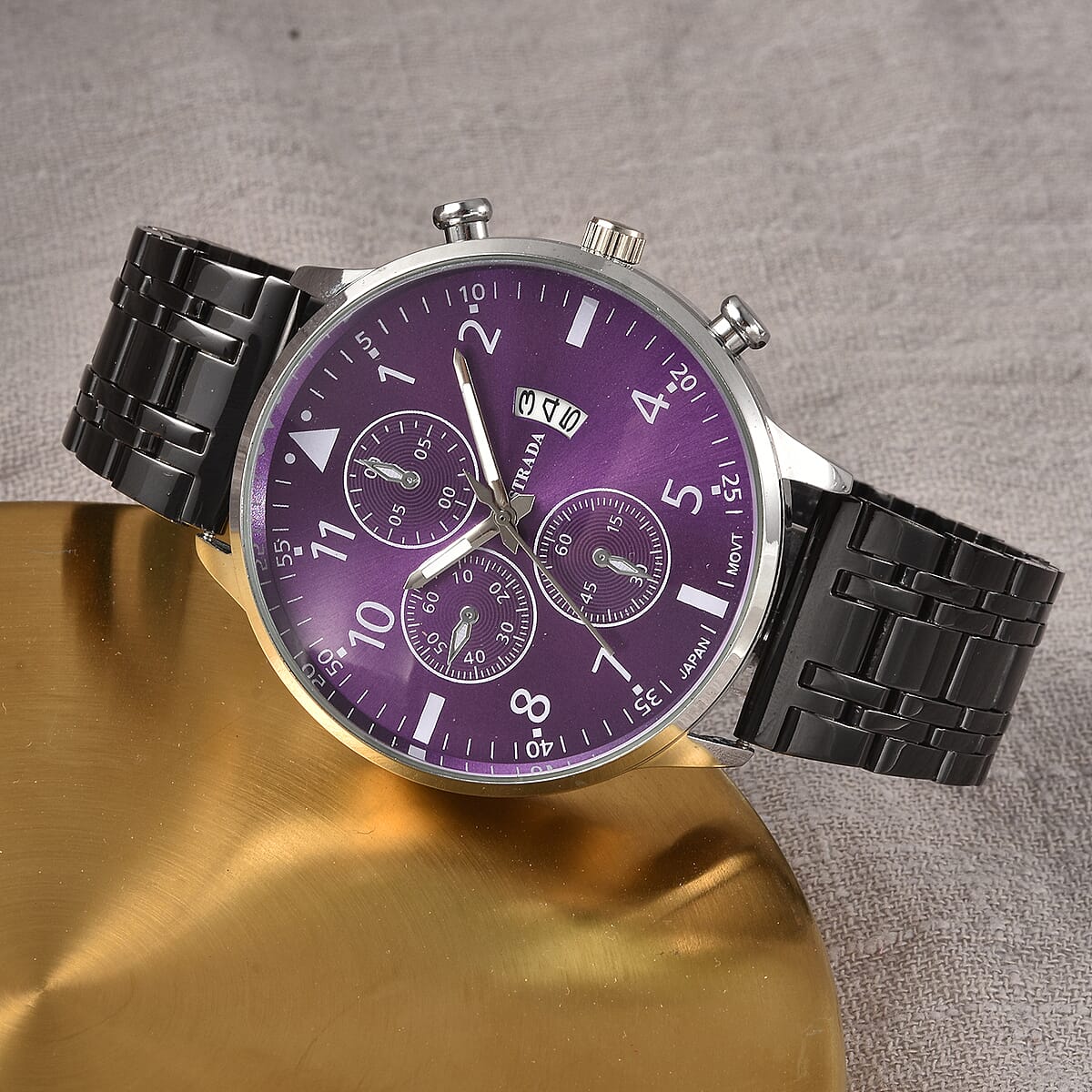 Strada Japanese Movement Purple Dial Watch with Stainless Steel Strap and Back  image number 1