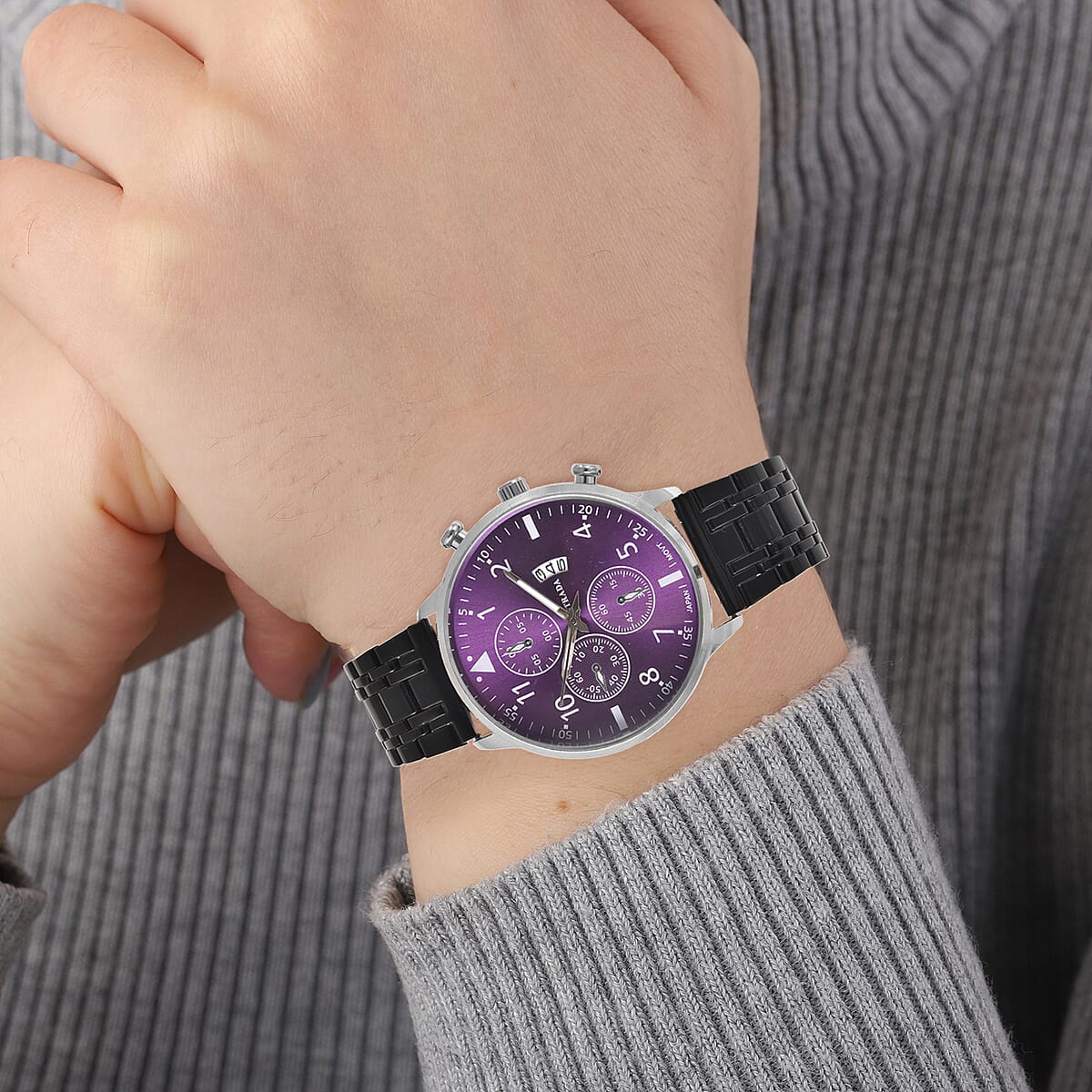Strada Japanese Movement Purple Dial Watch with Stainless Steel Strap and Back  image number 2