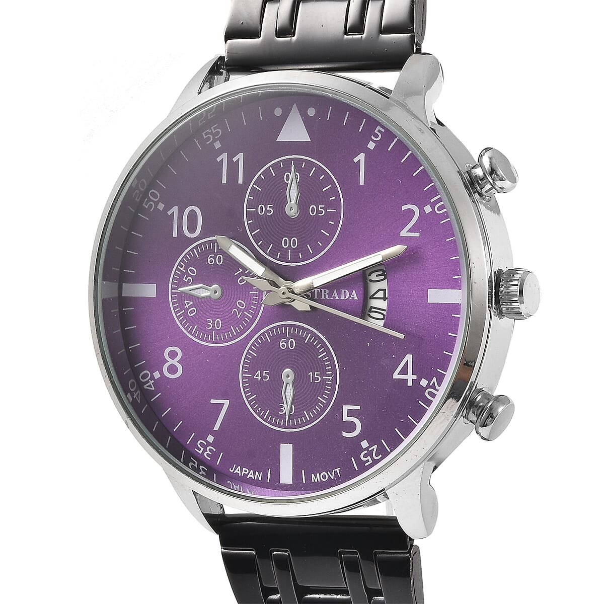 Strada Japanese Movement Purple Dial Watch with Stainless Steel Strap and Back  image number 3