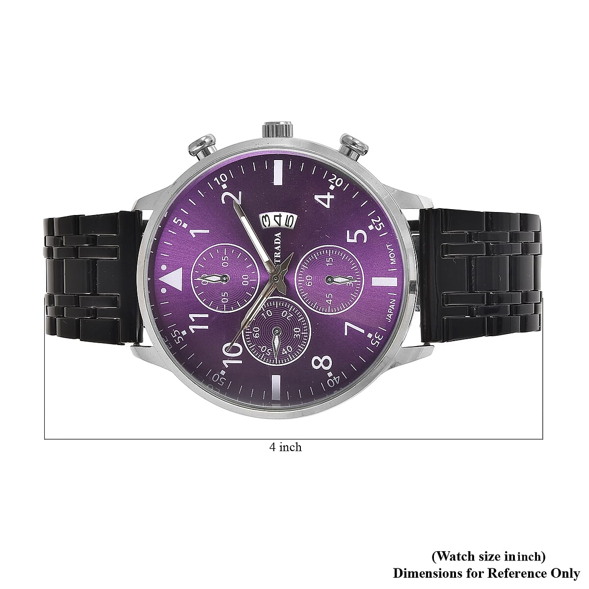 Strada Japanese Movement Purple Dial Watch with Stainless Steel Strap and Back  image number 7
