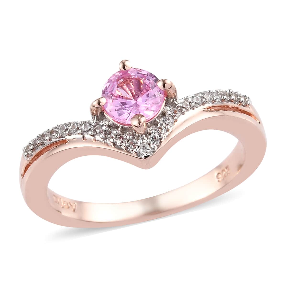 Ilakaka Hot Pink Sapphire and Natural White Zircon Ring in Vermeil Rose Gold Over Sterling Silver (Size 8.0) 0.75 ctw image number 0