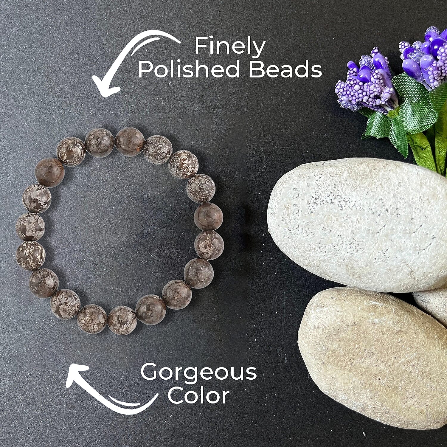 Brown Snowflake Obsidian Beaded Stretch Bracelet 150.00 ctw, Adjustable Beads Bracelet, Beads Jewelry, Stretchable Bracelet
