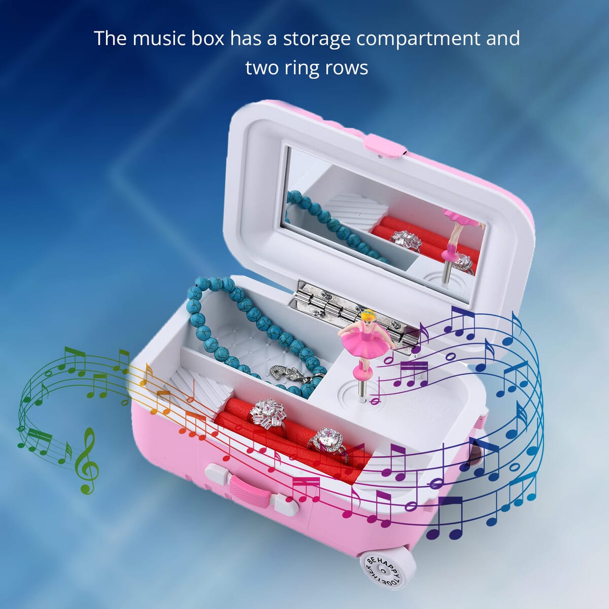 Suitcase Music Jewelry Box With Mirror and Dancer - Pink image number 2