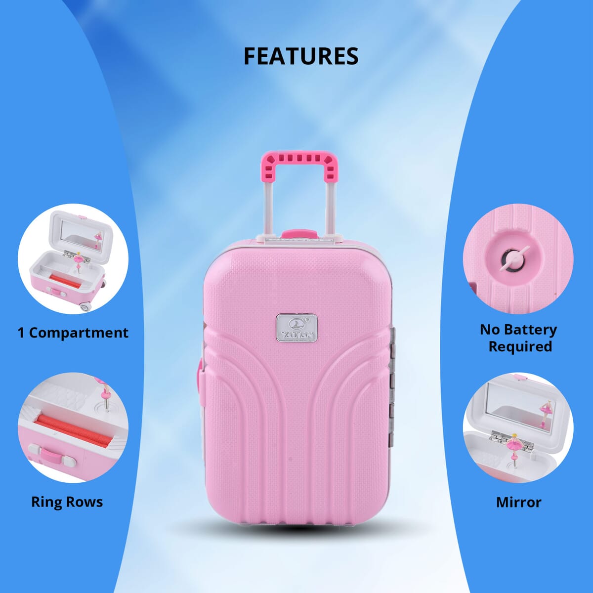 Suitcase Music Jewelry Box With Mirror and Dancer - Pink image number 3