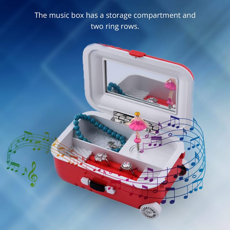 Suitcase Music Jewelry Box With Mirror and Dancer - Red
