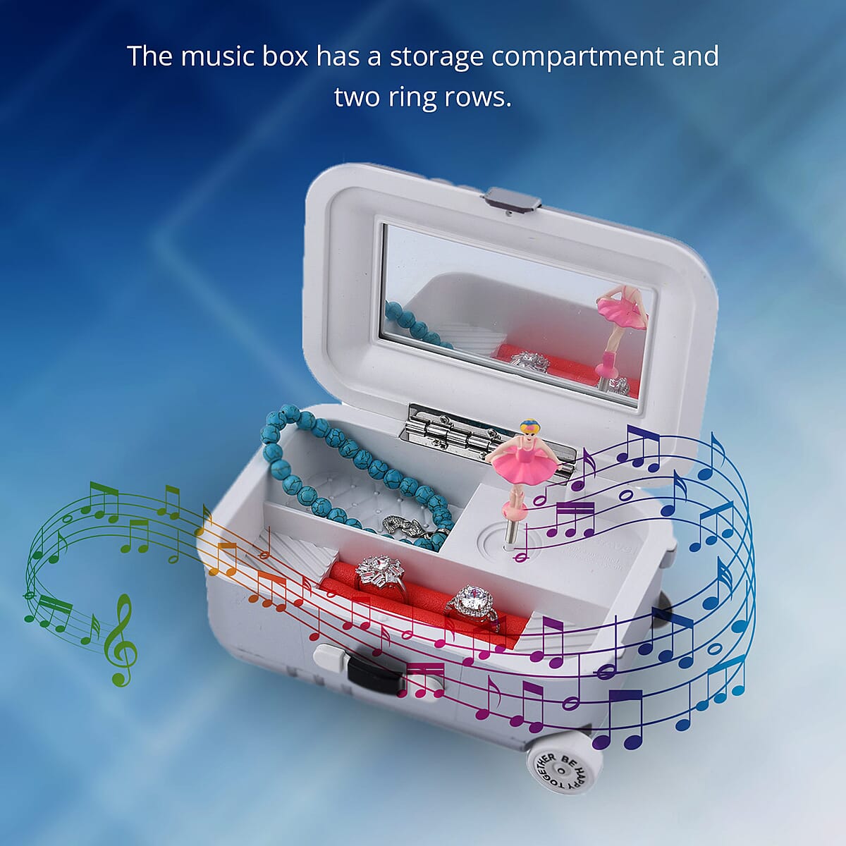 Suitcase Music Jewelry Box With Mirror and Dancer - Silver image number 2