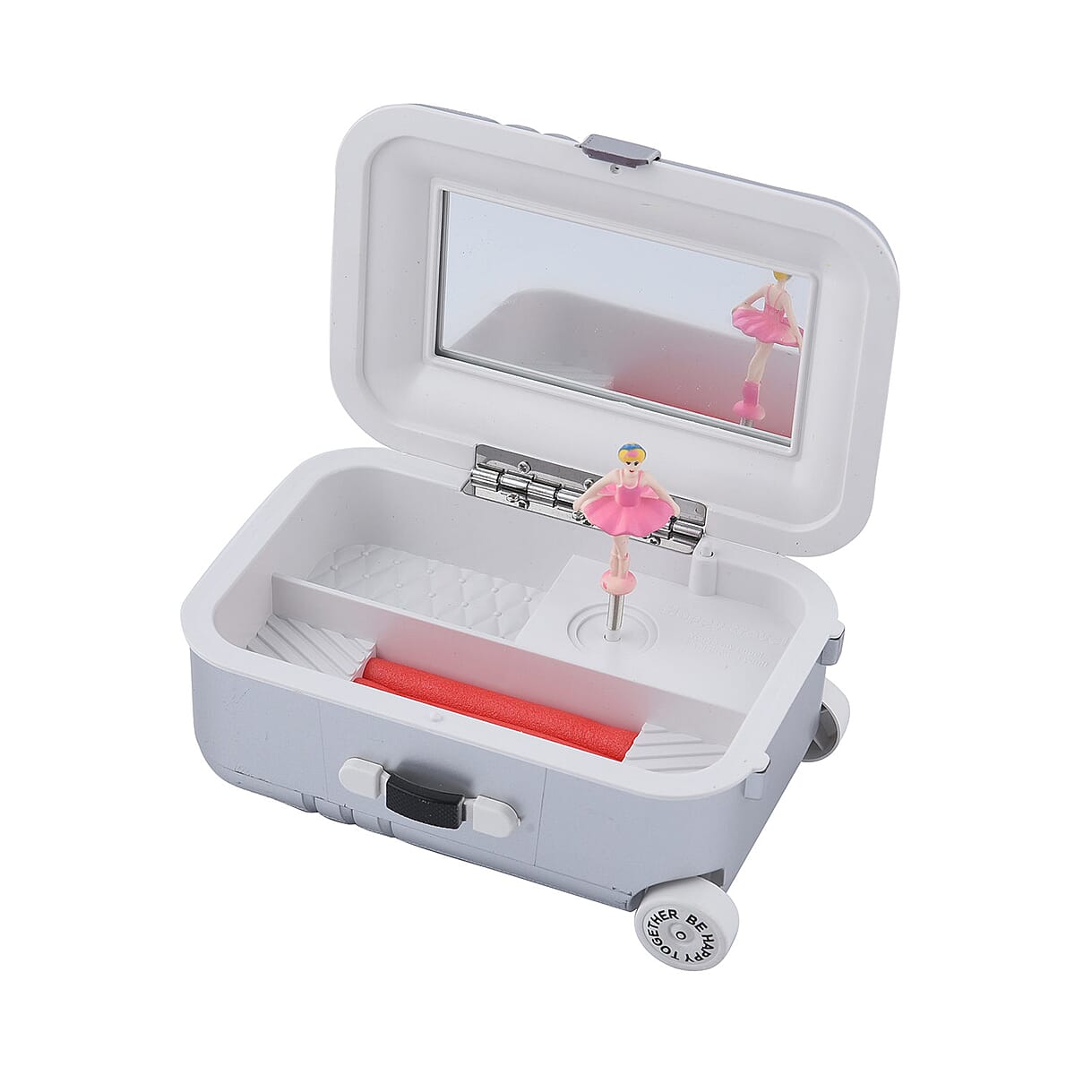 Suitcase Music Jewelry Box With Mirror and Dancer - Silver image number 5