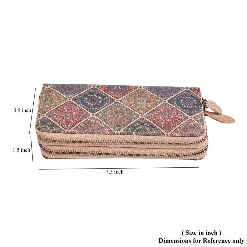 Khaki and Tribal Pattern Two Zipper Cork Wallet