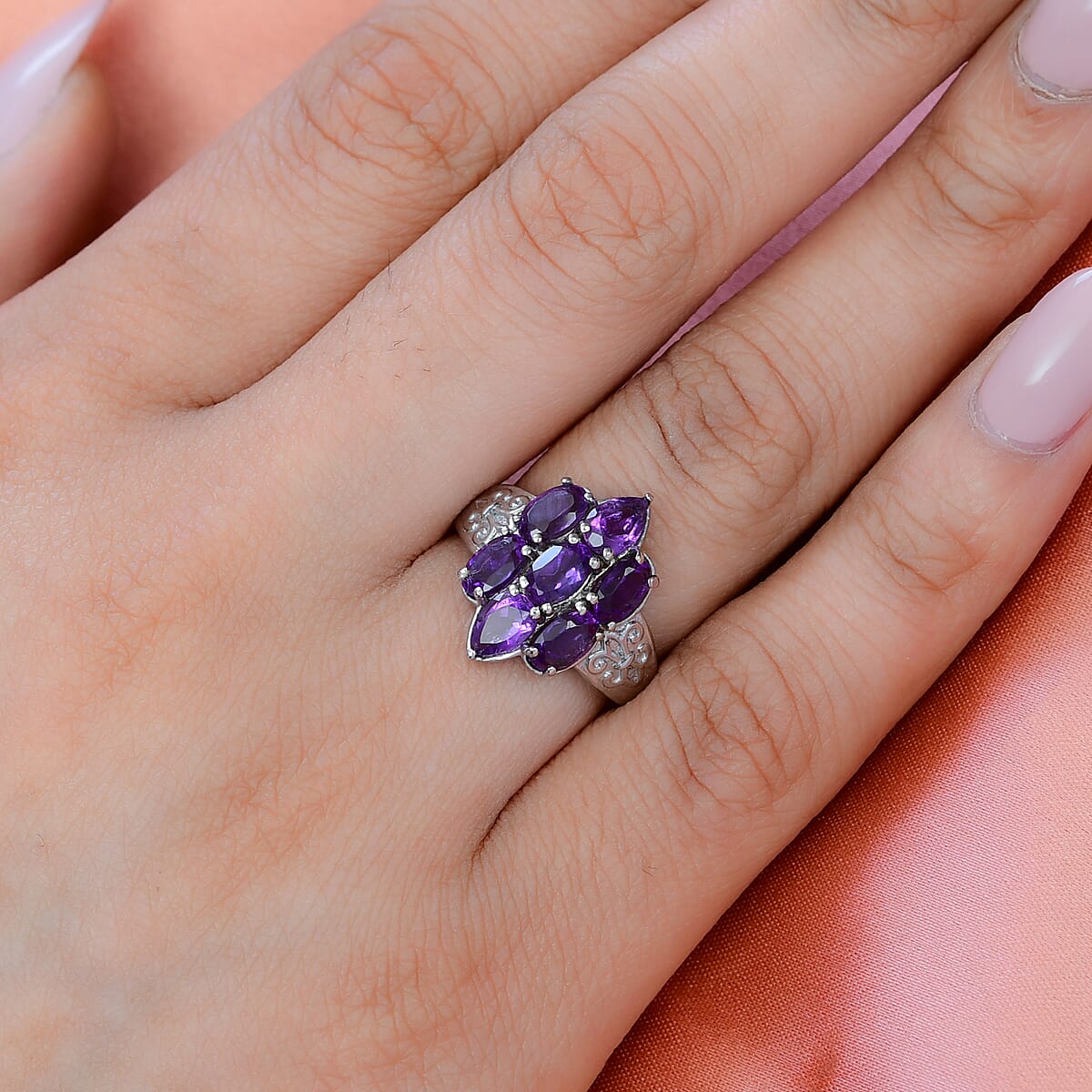 Amethyst Ring in Stainless Steel (Size 10.0) 2.90 ctw image number 2