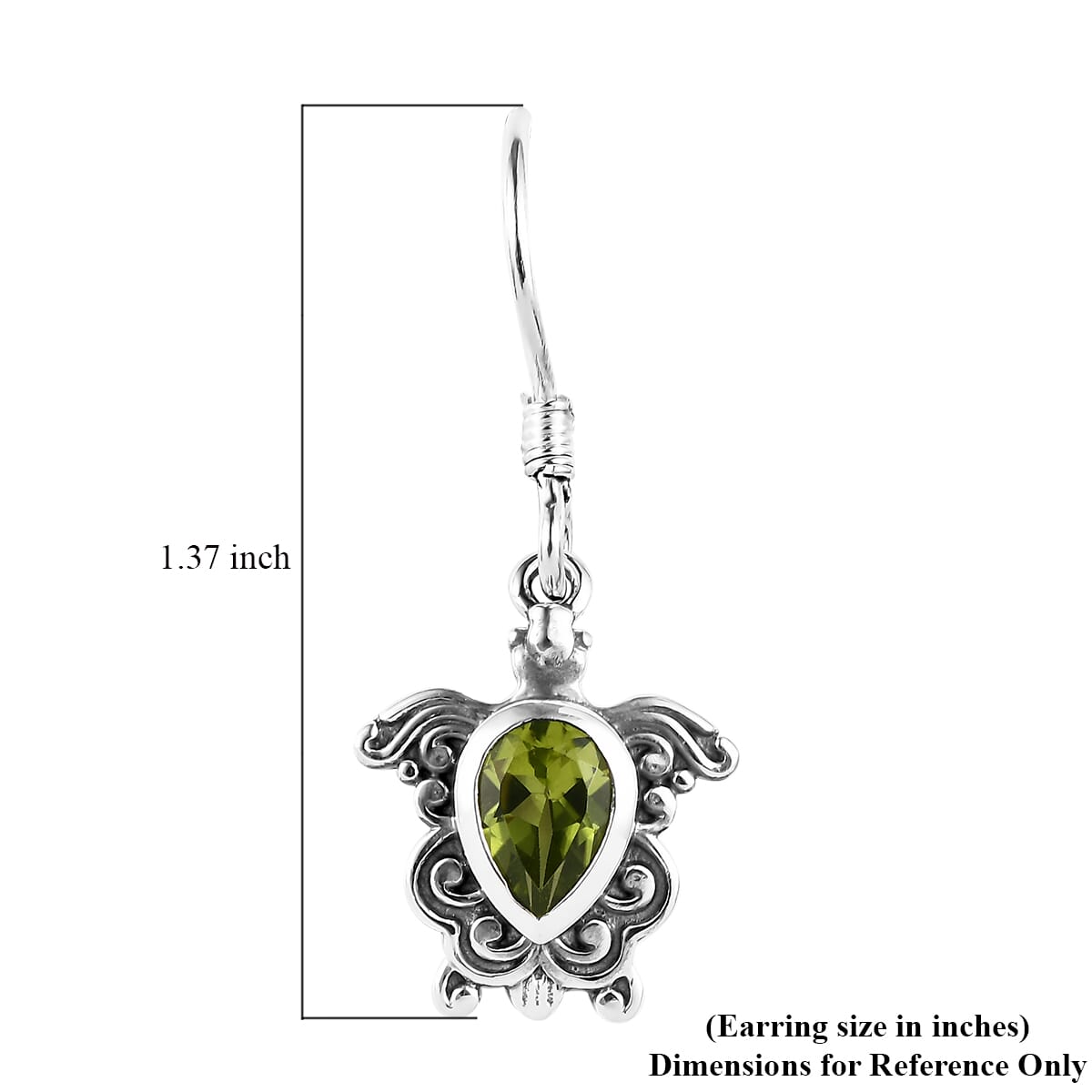 Artisan Crafted Arizona Peridot Turtle Earrings in Sterling Silver 1.50 ctw image number 4