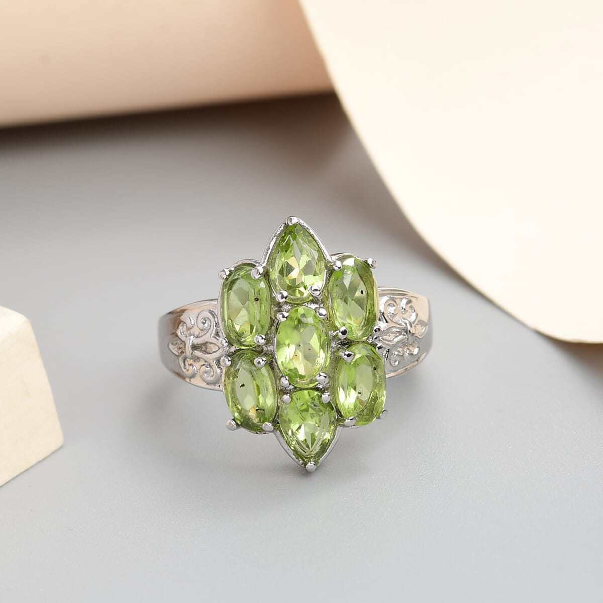 Peridot Ring in Stainless Steel (Size 10.0) 3.40 ctw | Tarnish-Free, Waterproof, Sweat Proof Jewelry image number 1
