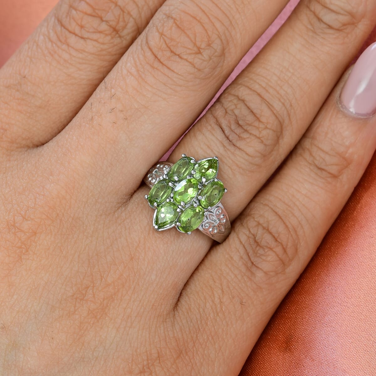 Peridot Ring in Stainless Steel (Size 10.0) 3.40 ctw | Tarnish-Free, Waterproof, Sweat Proof Jewelry image number 2