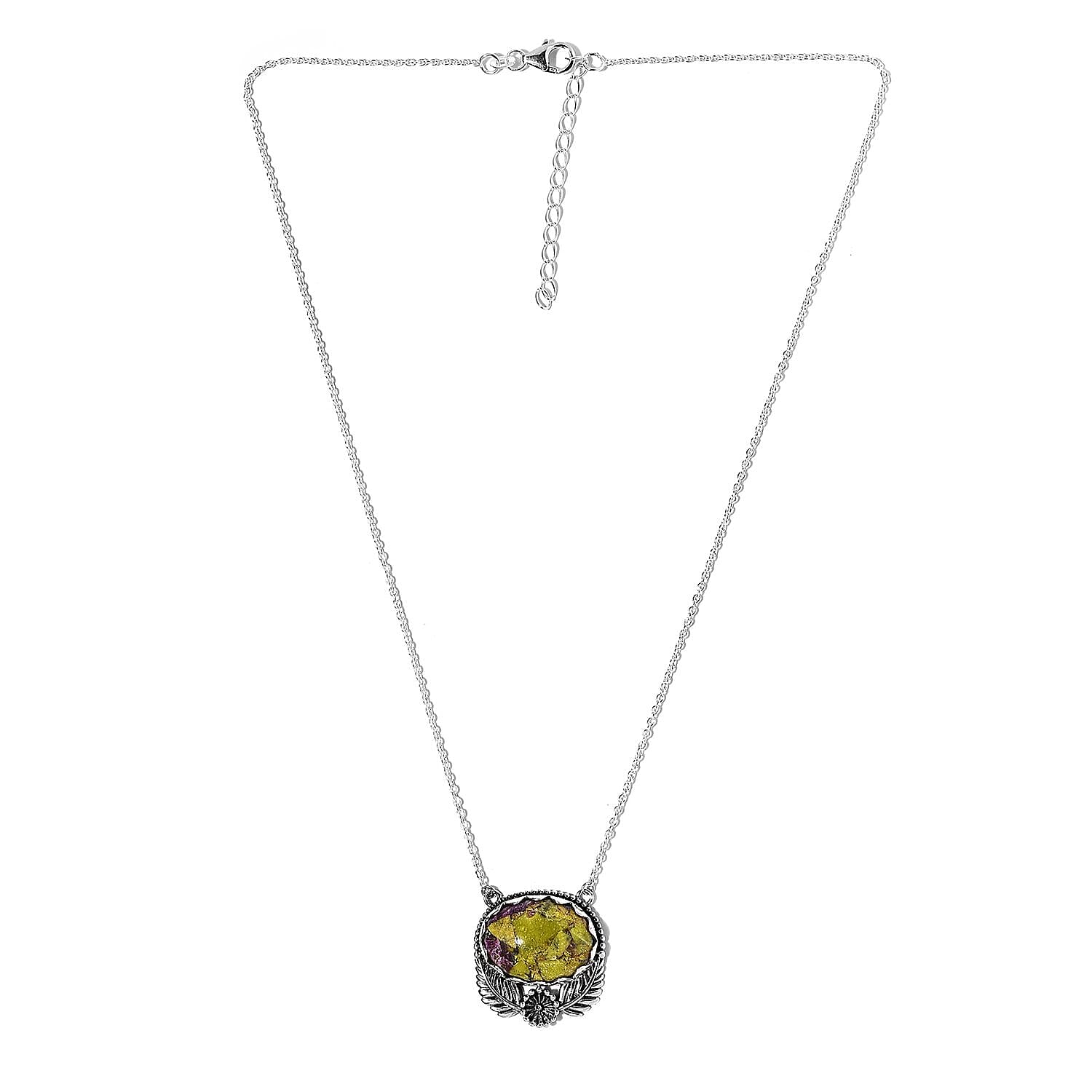 Artisan Crafted Tasmanian Stichtite Leaf & Floral Necklace 18 Inches in Sterling Silver 13.75 ctw