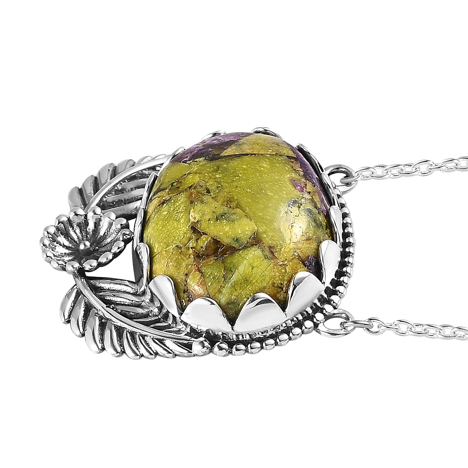 Artisan Crafted Tasmanian Stichtite Leaf & Floral Necklace 18 Inches in Sterling Silver 13.75 ctw