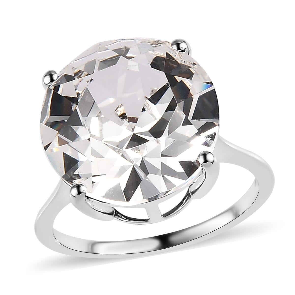 White Crystal Solitaire Ring in Sterling Silver image number 0