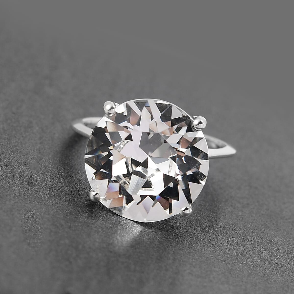 White Crystal Solitaire Ring in Sterling Silver image number 1