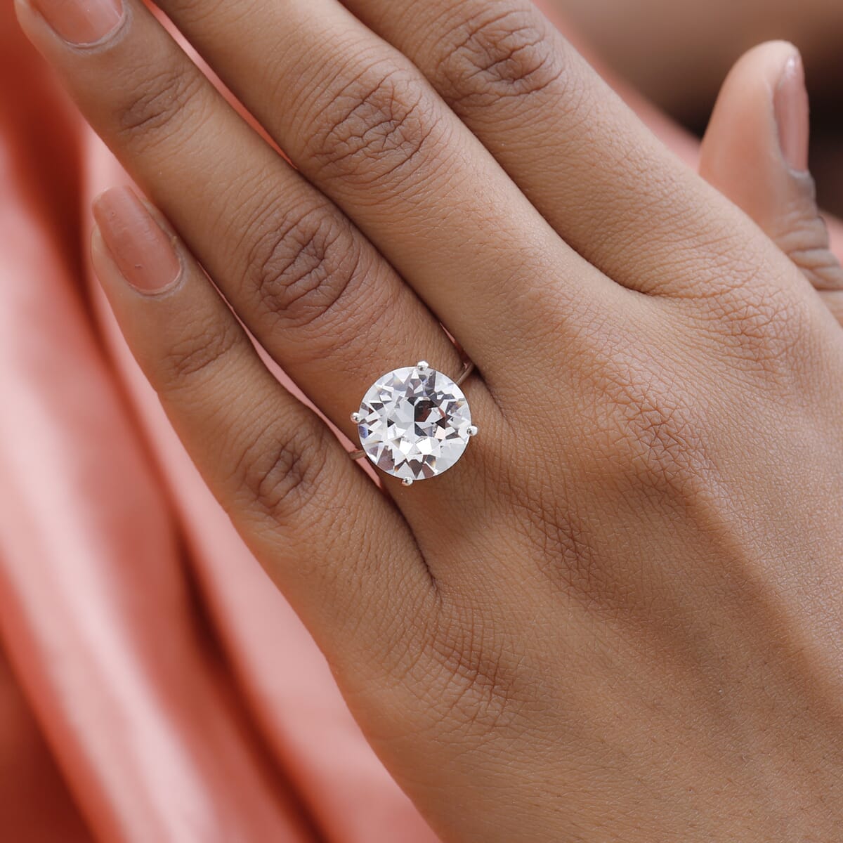 White Crystal Solitaire Ring in Sterling Silver image number 2