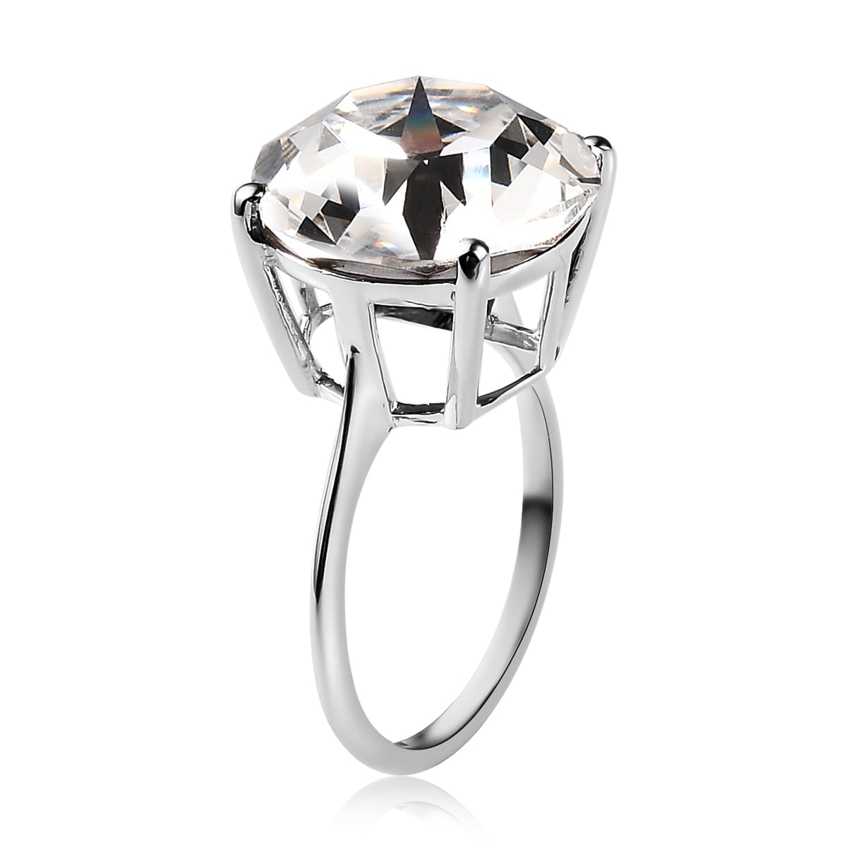 White Crystal Solitaire Ring in Sterling Silver image number 3