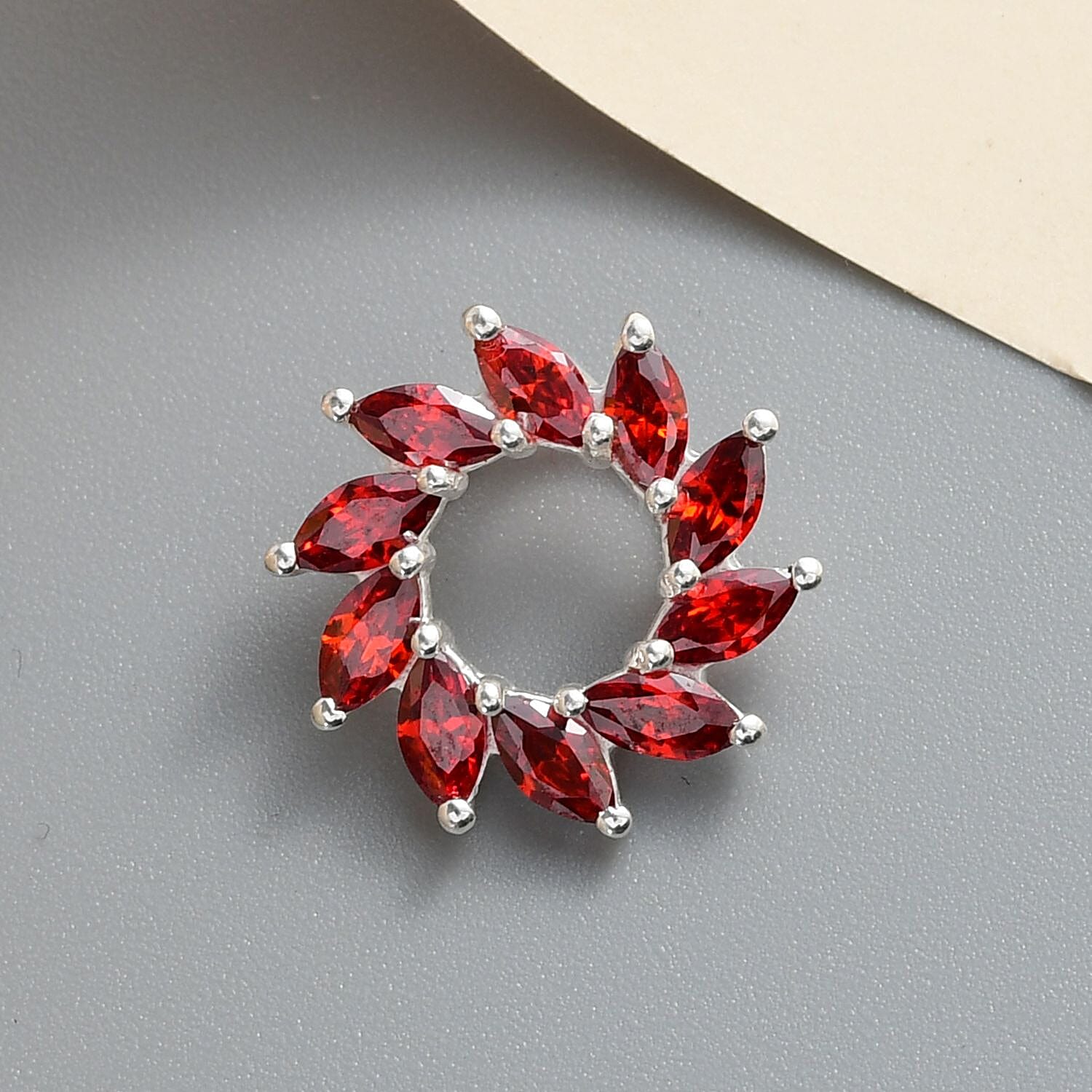 Simulated Garnet Pendant without Chain in Sterling Silver 2.00 ctw