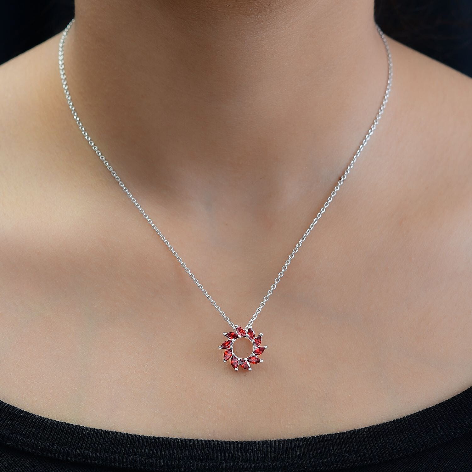 Simulated Garnet Pendant without Chain in Sterling Silver 2.00 ctw
