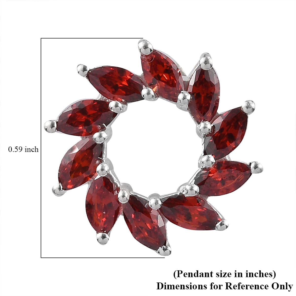 Simulated Garnet Pendant without Chain in Sterling Silver 2.00 ctw