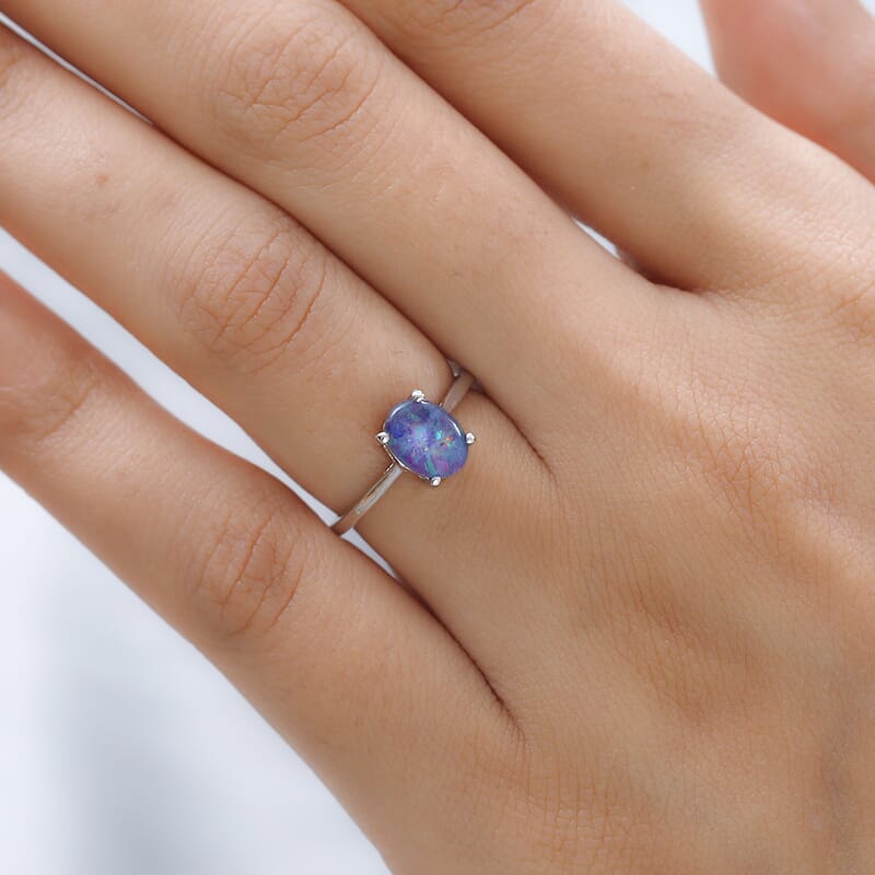 Boulder Opal Triplet Solitaire Ring in Sterling Silver (Size 10.0) 0.90 ctw