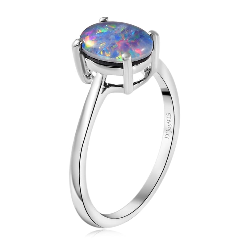 Boulder Opal Triplet Solitaire Ring in Sterling Silver (Size 10.0) 0.90 ctw