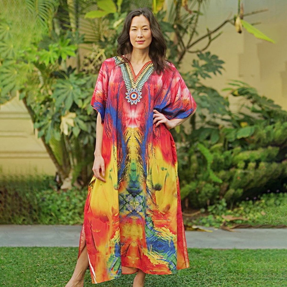 Buy WINLAR Multi Phoenix V Neck Long Kaftan Delivers in 14 20 Business Days at ShopLC