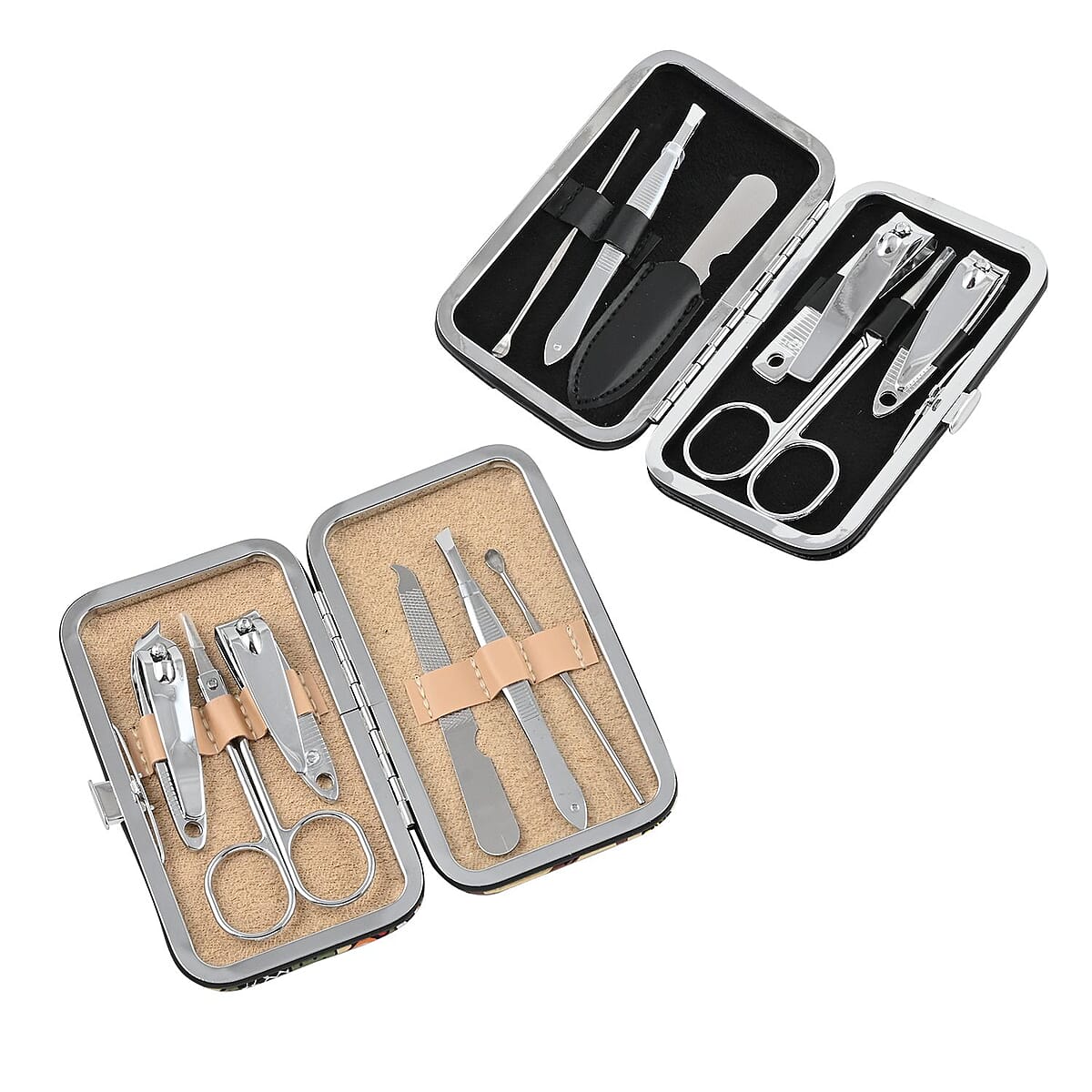 Black & Cream Owl Set of 2 6pc Manicure Set with cases image number 1