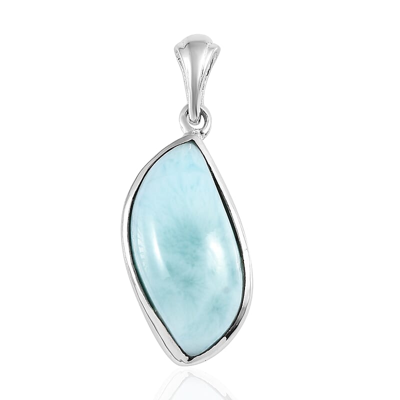 Artisan Crafted Larimar Solitaire Pendant in Sterling Silver 8.10 ctw