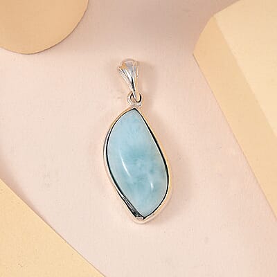 Artisan Crafted Larimar Solitaire Pendant in Sterling Silver 8.10 ctw
