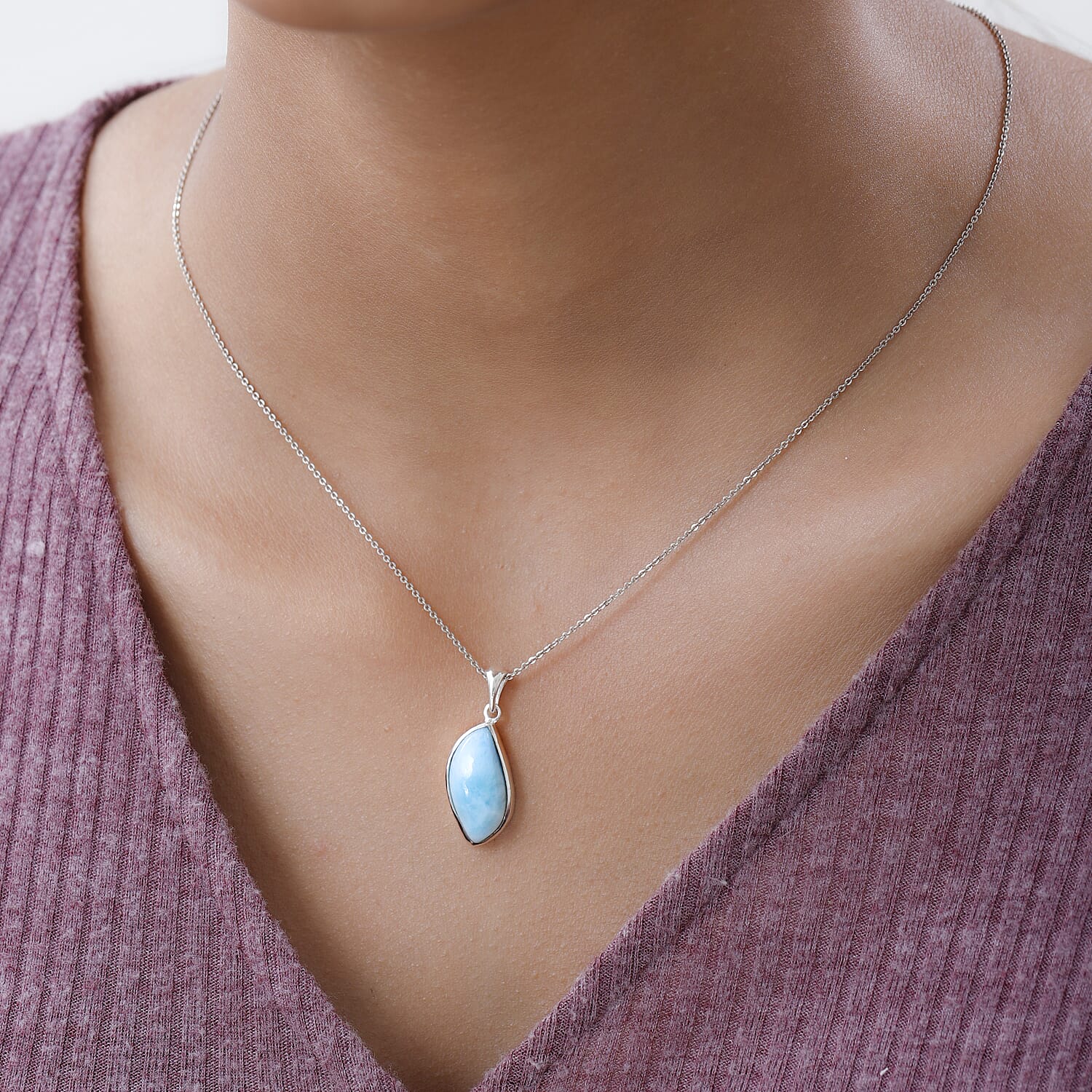 Artisan Crafted Larimar Solitaire Pendant in Sterling Silver 8.10 ctw