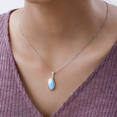 Artisan Crafted Larimar Solitaire Pendant in Sterling Silver 8.10 ctw