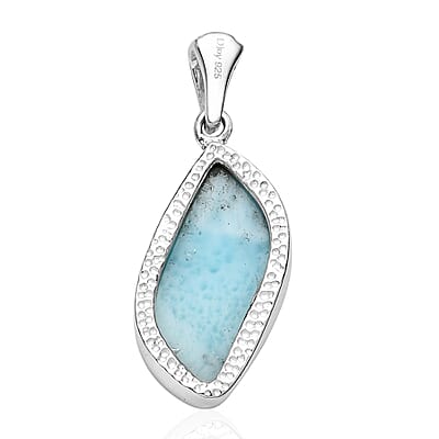 Artisan Crafted Larimar Solitaire Pendant in Sterling Silver 8.10 ctw