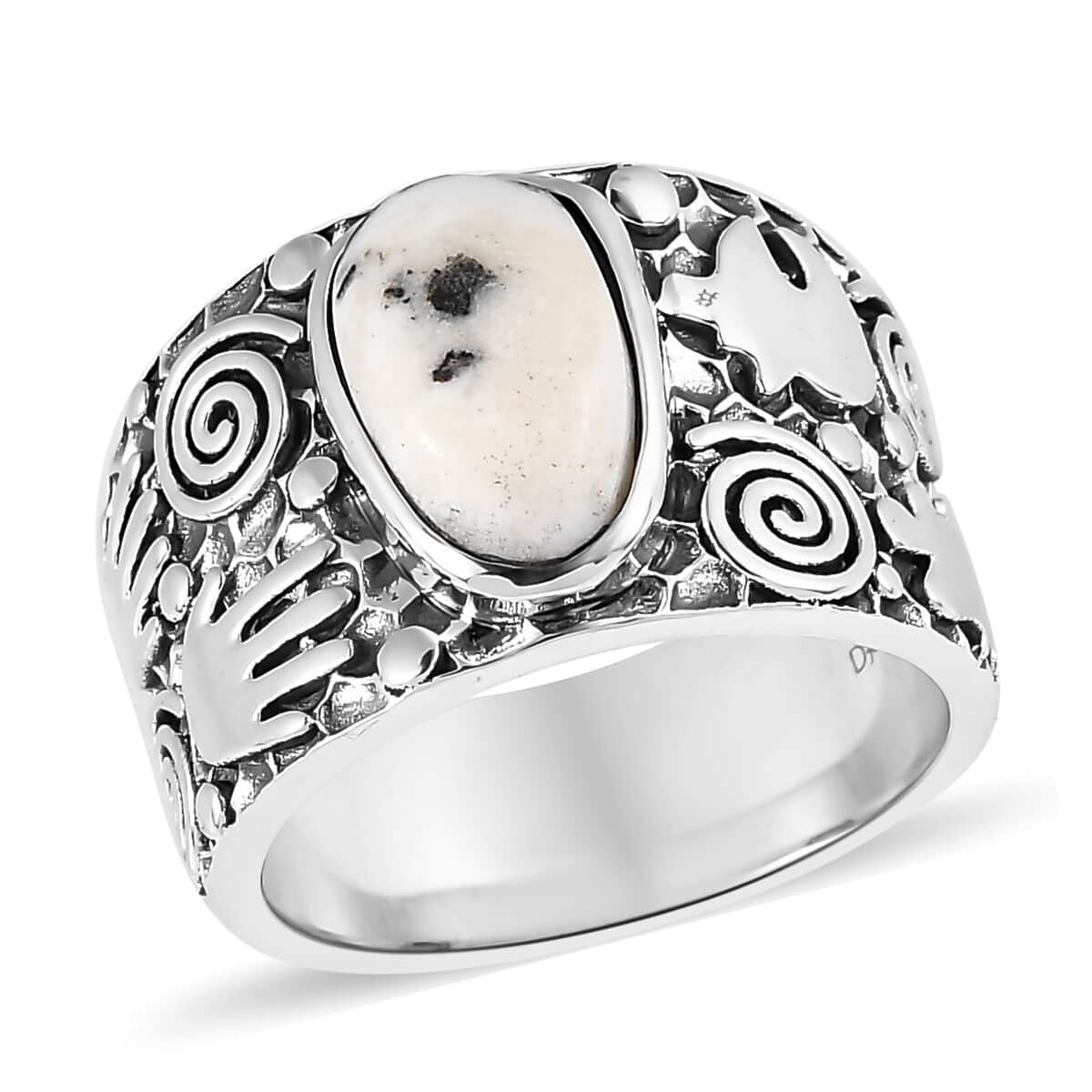 Artisan Crafted White Buffalo Solitaire Ring in Sterling Silver 3.35 ctw image number 0
