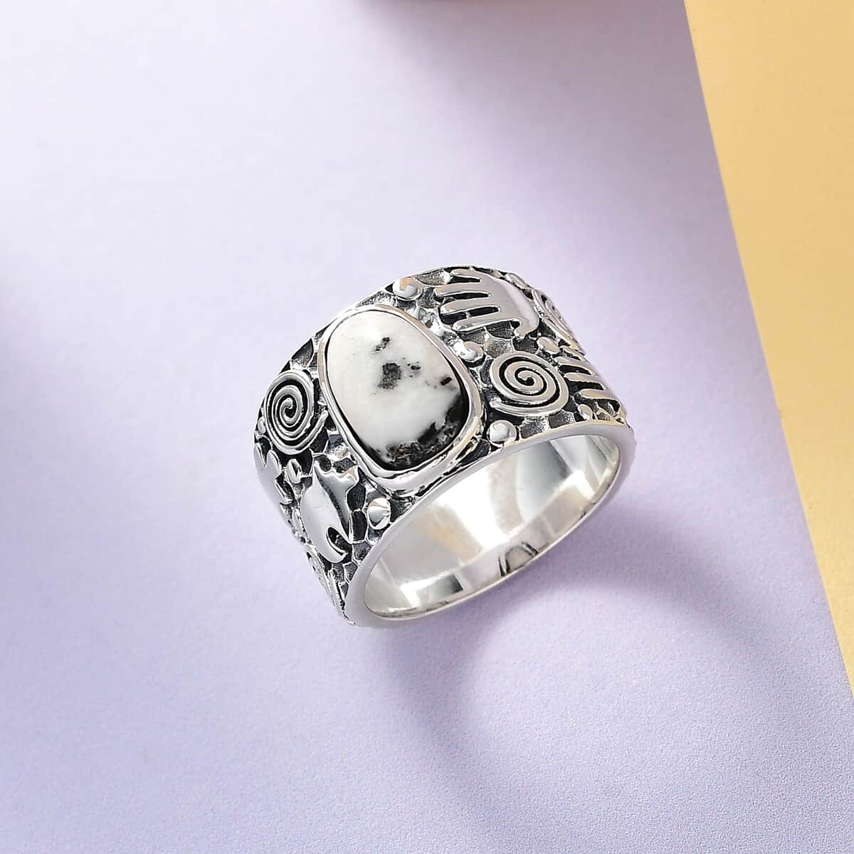 Artisan Crafted White Buffalo Solitaire Ring in Sterling Silver 3.35 ctw image number 1