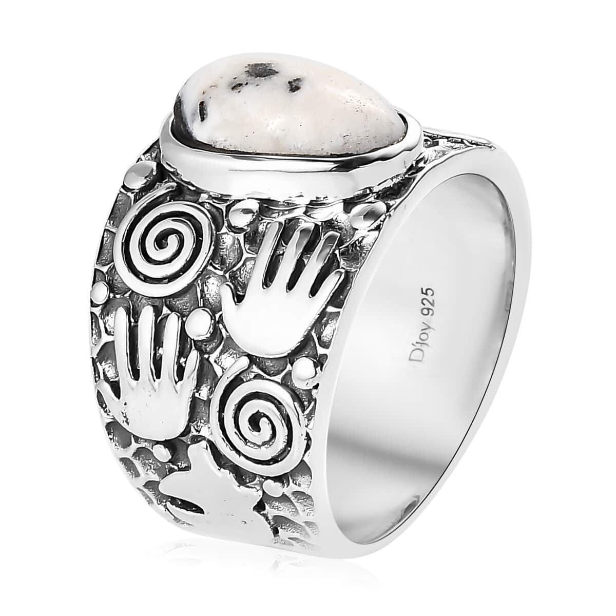 Artisan Crafted White Buffalo Solitaire Ring in Sterling Silver 3.35 ctw image number 3